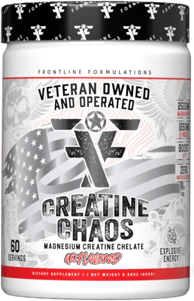 Creatine Chaos, Promotes Lean Muscle Growth, Unflavored, Aids Muscle Recovery, Post-Workout Supplement, Veteren Owned and Operated (60 Servings, Magnesium Creatine Chelate)