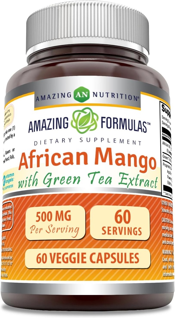 Amazing Formulas African Mango with Green Tea Extract Supplement | 500 Mg per Serving | 60 Veggie Capsules | Non-GMO | Gluten-Free | Made in USA