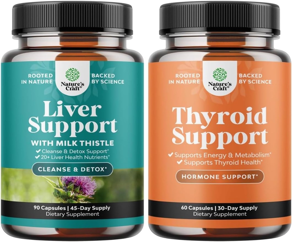 Bundle of Liver Cleanse Detox & Repair - Silymarin Milk Thistle Dandelion Root, Beetroot & Artichoke Extract & Thyroid Support - L Tyrosine, Bladderwrack, Selenium & Ashwagandha for Hormone Balance