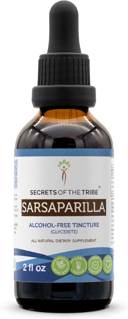 Secrets of the Tribe Sarsaparilla Tincture Alcohol-Free Extract, Sarsaparilla (Smilax Medica) Dried Root Tincture Supplement (2 FL OZ)