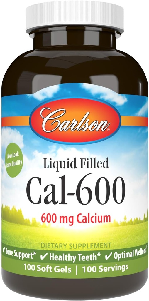 Carlson - Cal-600, 600 mg Calcium, Bone Support, Healthy Teeth & Optimal Wellness, 100 Softgels