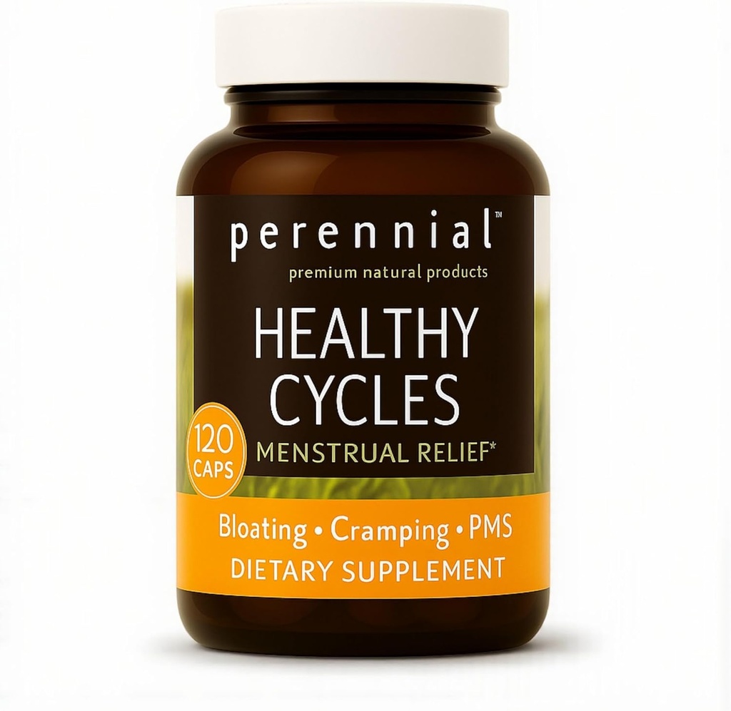Perennial Healthy Cycles – PMS and Period Relief Supplement with Vitex, Dong Quai, and Raspberry Leaf – Supports Menstrual Balance and Comfort – Natural Formula for Women’s Cycle Health – 120 Capsules