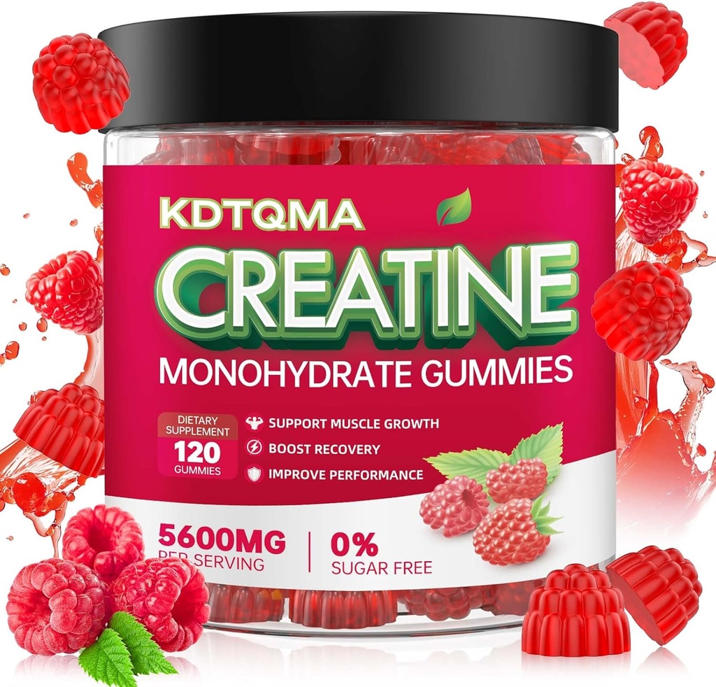 Creatine Monohydrate Gummies for Men & Women 120 CT - 5600mg of Creatine Monohydrate per Serving, Chewable Creatine Monohydrate for Muscle Support & Energy Boost, Sugar Free, Vegan (Raspberry Flavor)