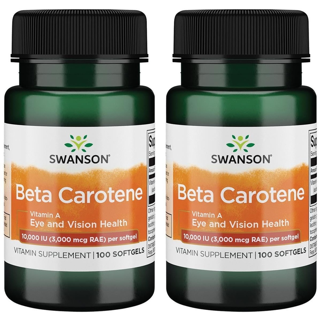 Swanson Beta-Carotene (Vitamin A) Skin Eye Immune System Health Antioxidant Support 10000 Iu (3000 mcg) 100 Sgels (2 Pack)