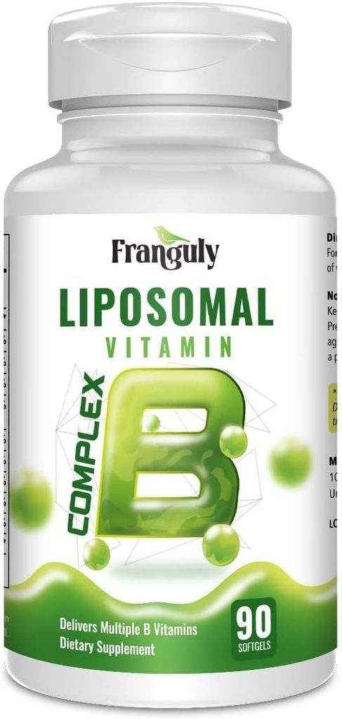Liposomal B Complex Designed for High Absorption B Vitamins with Choline Inositol Vitamin B1, B2, B3, B5, B6, Biotin, Folate, Methylated B12- Immune, Energy, Brain Heart Support 90 Softgels
