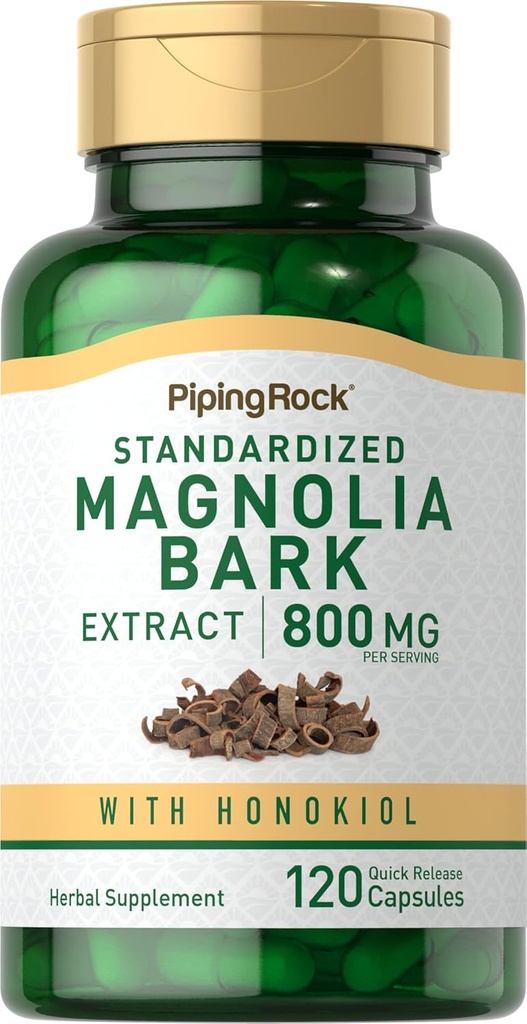 Piping Rock Magnolia Bark Extract 800mg | 120 Capsules | Standardized Herbal Supplement | with Honokiol | Non-GMO, Gluten Free