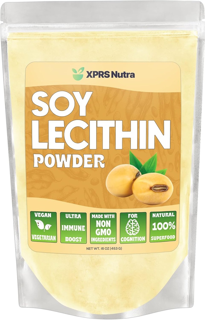 XPRS Nutra Soy Lecithin Powder Food Grade Fat Emulsifier - Suitable for Cooking, Baking and More - Vegan Friendly Soy Lecithin Powder Cooking Aid (16 Ounce)