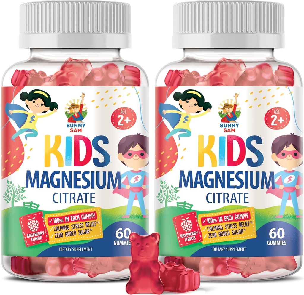 Magnesium Gummies for Kids & Adults - 100mg - Calm Magnesium Chews - Magnesium Citrate Chewable Supplement for Mood & Muscle Support - 2Pack