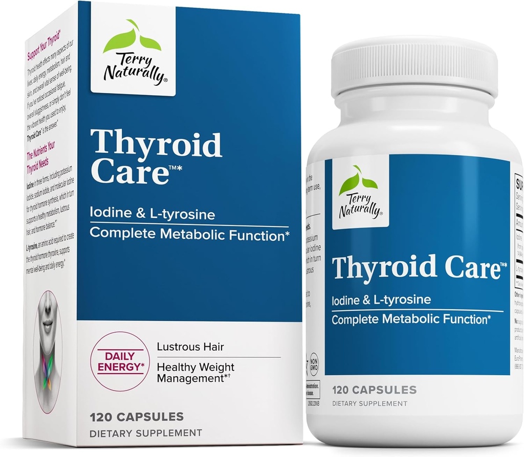 Terry Naturally Thyroid Care - Immune Health & Energy Support Formula - Nutritional Supplement with Iodine for Thyroid Health Support - Wellness Supplement with L-Tyrosine - 120 Capsules
