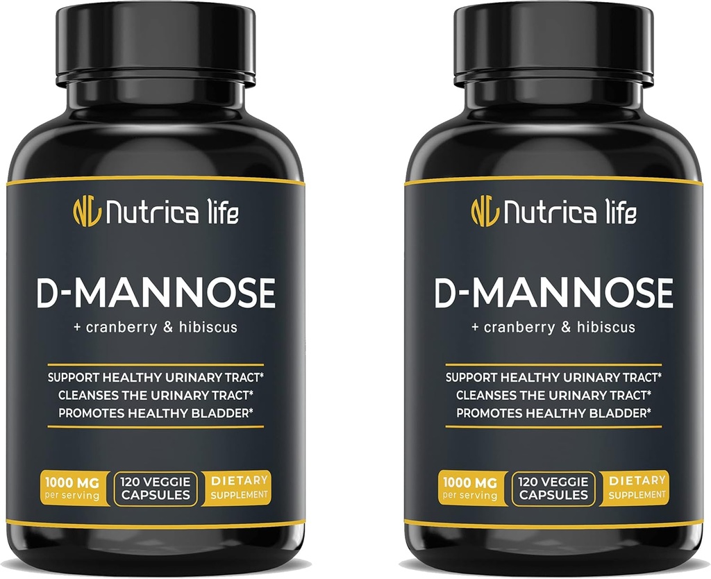 Urinary Tract Infection Treatments D Mannose 1000mg Capsules - D-Mannose & Cranberry Pills with Hibiscus Extract - Strength Urinary Tract Health