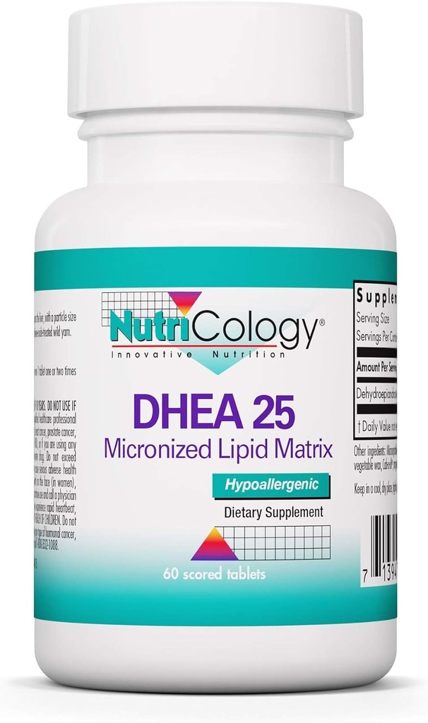 Nutricology DHEA 25mg Supplement - Micronized Lipid Matrix, Hormone Support, Support for Women & Men, Hypoallergenic, Soy-Free, Scored Tablets - 60 Count