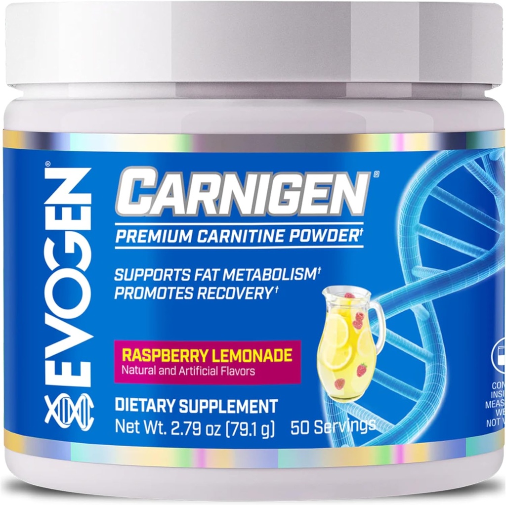 Evogen Carnigen - Premium Carnitine Powder | Supports Fat Metabolism & Promotes Recovery | Stimulant-Free L Carnitine Supplement Matrix with Acetyl L-Carnitine | Raspberry Lemonade | 50 Servings