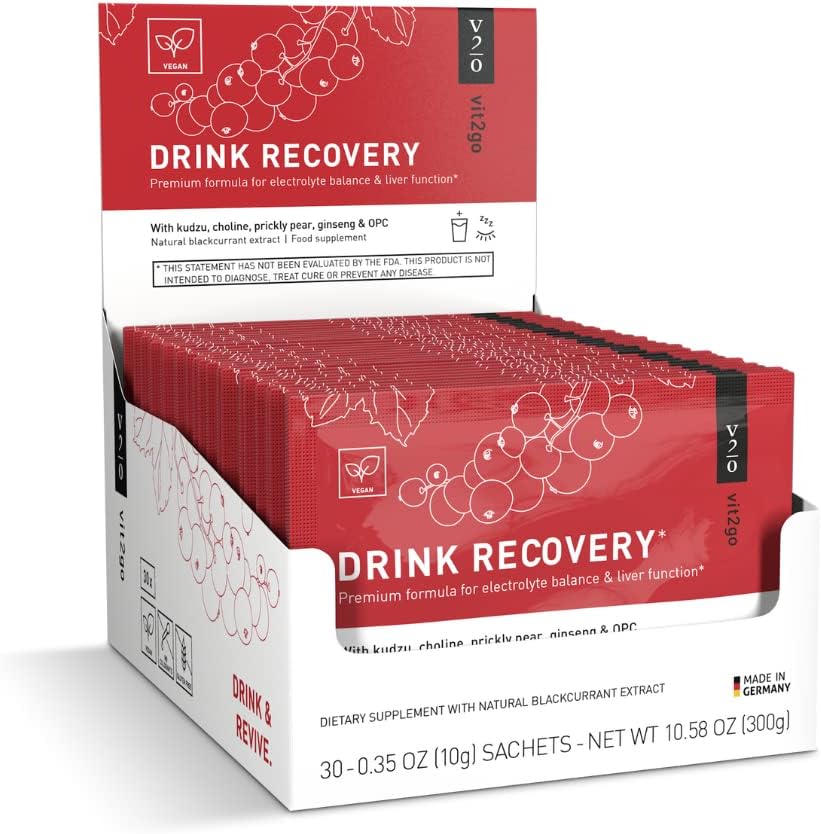 Drink Recovery Electrolytes Powder with Vitamins, Vegan Electrolyte Packets for Hydration & Liver Detox, Blackcurrant Flavor (30 Sachets)