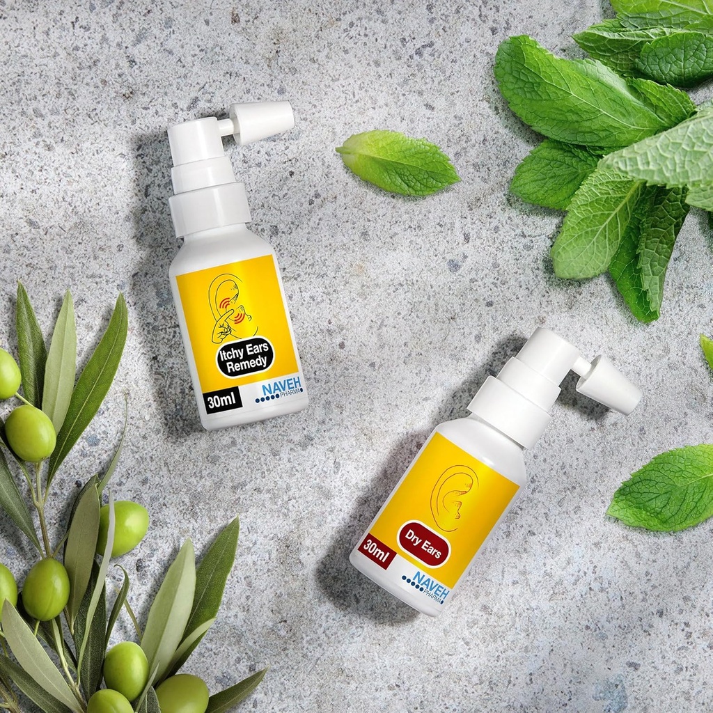 NAVEH PHARMA Itchy Ears Remedy Ear Cleaning and Itch Relief (1 fl oz) + NAVEH PHARMA Dry Ears - Swimmers Ear Drops Spray (1 fl oz)