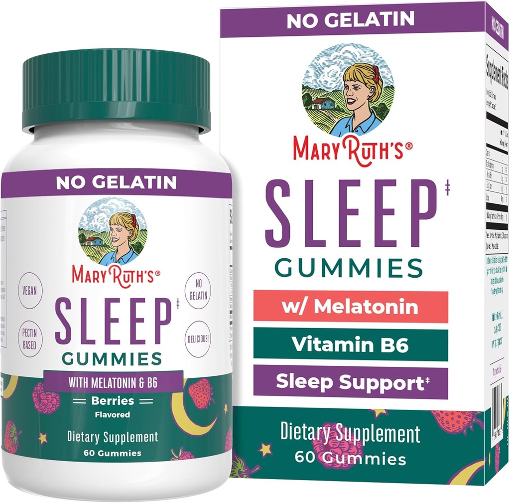 MaryRuth Organics Melatonin Gummies | 5mg Sleep Gummies with Vitamin B6 | Made with Organic Cane Sugar | Relaxation & Sleep Support for Adults | Vegan | Non-GMO | Gluten Free | 60 Count