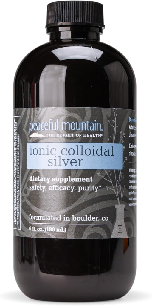 Peaceful Mountain Ionic Colloidal Silver - Natural Silver Supplement for Immune System Support - 6oz