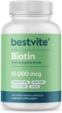 BESTVITE Biotin 10,000mcg (240 Vegetarian Capsules) - No Stearates - No Dicalcium Phosphate - No Artificial Sweeteners - No Flavors - No Flow Agents - Vegan - Non GMO - Gluten Free