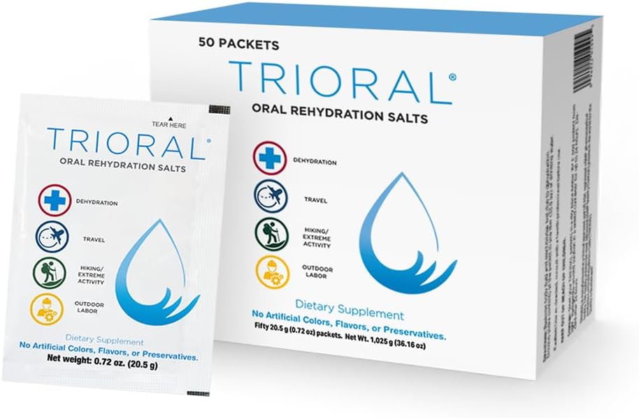 TRIORAL Rehydration Electrolyte Powder - Oral Rehydration Salts - Supports Dehydration from Workouts, Fluid Loss and General Hydration - 50 Drink Mix Packets