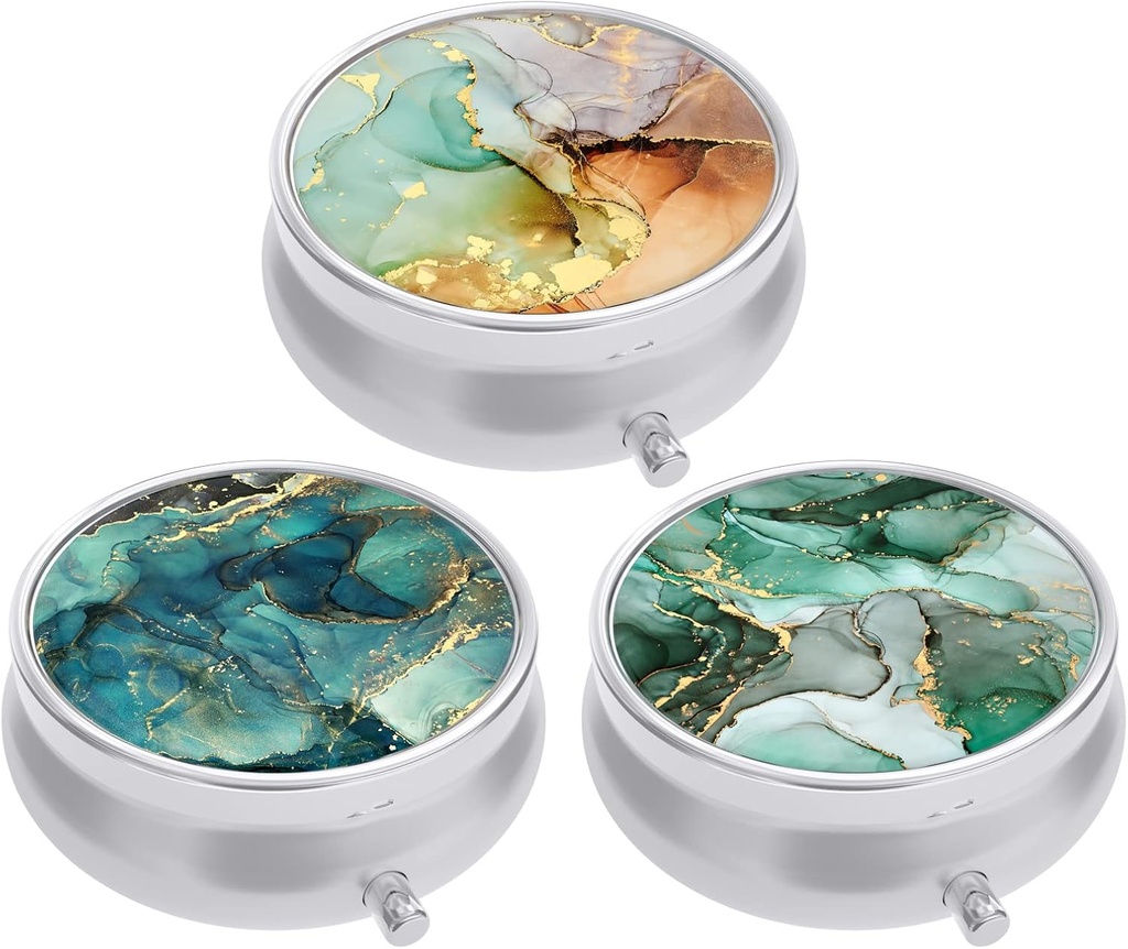 3 Pack Pill Box, Small Pill Case for Purse & Pocket, Cute Travel Medicine Organizer, Portable Medicine Container Holder to Hold Vitamins, Medication, Fish Oil & Supplement, Ink Texture