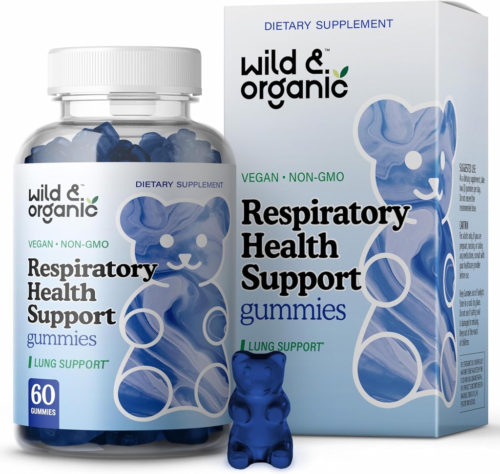 Wild & Organic Lung Detox Gummies - 1000 mg Mullein Gummies for Lungs Cleanse - Natural Supplements with Mullein Leaf Extract and Mushroom Blend - 60 Vegan, Non-GMO Chews