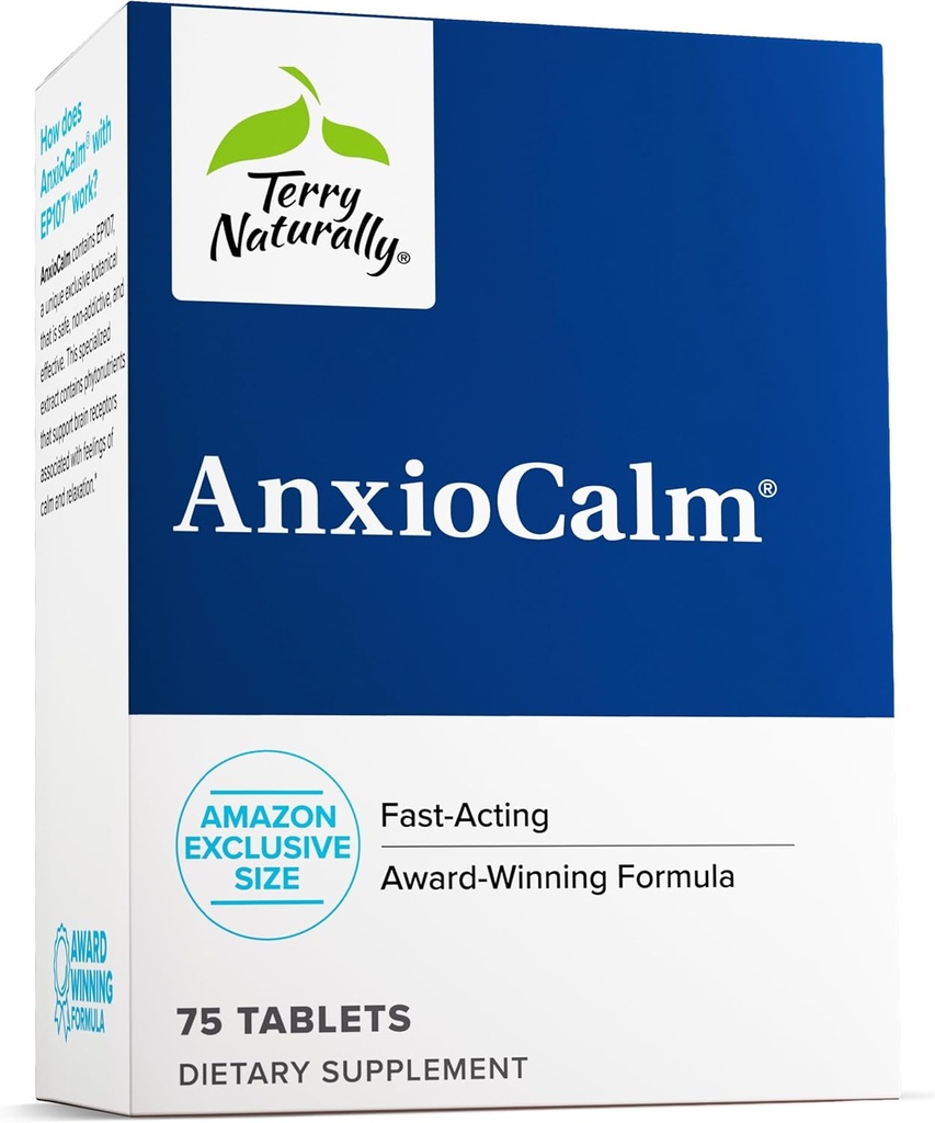 Terry Naturally AnxioCalm - 75 Tablets - Fast-Acting, Non-Drowsy, Non-Addictive Formula - Safe for Adults & Children 4+ Years - Non-GMO - 37 Servings