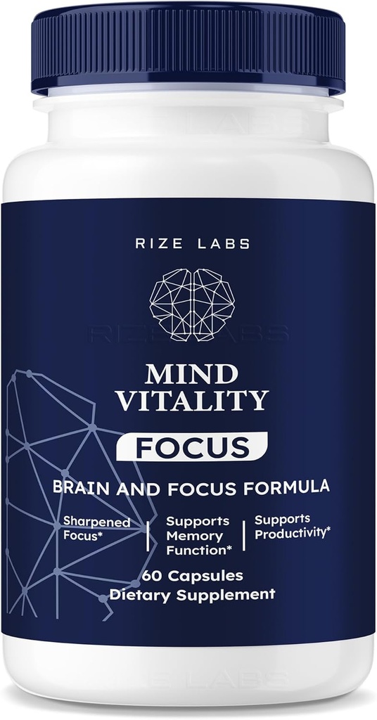 rize labs Mind Vitality Focus Brain Supplement to Boost Focus and Concentration & Avoid Mid-Afternoon Fatigue (60 Capsules)