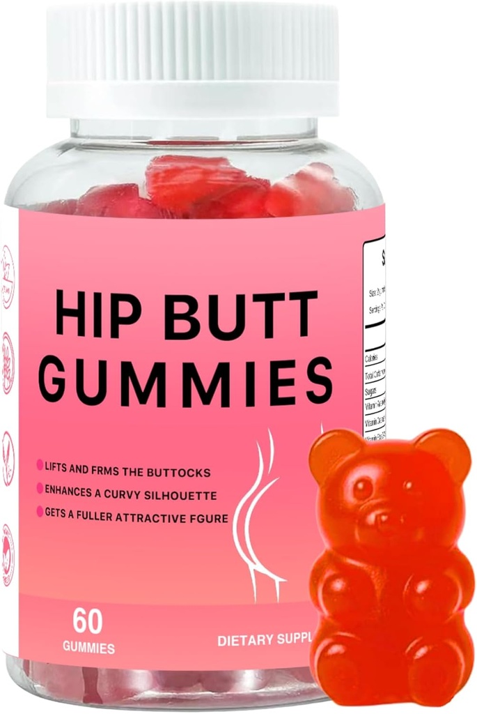 Hip Butt BBL Gummies for Butt Fast Growth and Enhance, 60 Booty Gummies for Bigger Butt Fast, Booty Gummies for Weight Gainer for Women Butt Enhancement