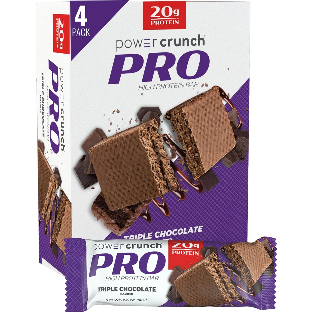 Power Crunch PRO Protein Wafer Bars, High Protein Snacks with Delicious Taste, Triple Chocolate, 2.0 Ounce (4 Count)