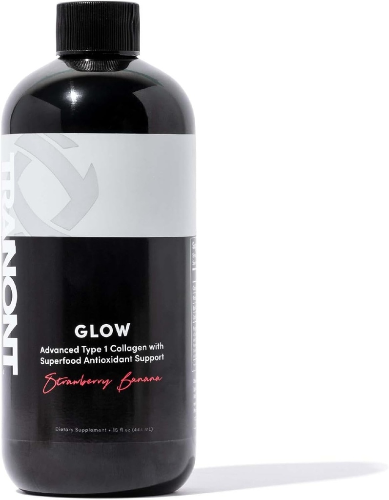 Tranont Glow | Strawberry Banana | Type 1 Collagen with Superfood Antioxidant Support | for Hair, Skin, Nails & Joints | Liquid Collagen with Hyaluronic Acid & Peptides | 15 Fl Oz