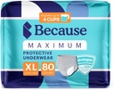 Because Maximum Incontinence Underwear for Men - Heavy Bladder Leak Protection, Ideal for Overnight Leakage, Sleek, Invisible Fit, Grey, XLarge - Absorbs 4 Cups - 80 Count (4 Packs of 20)