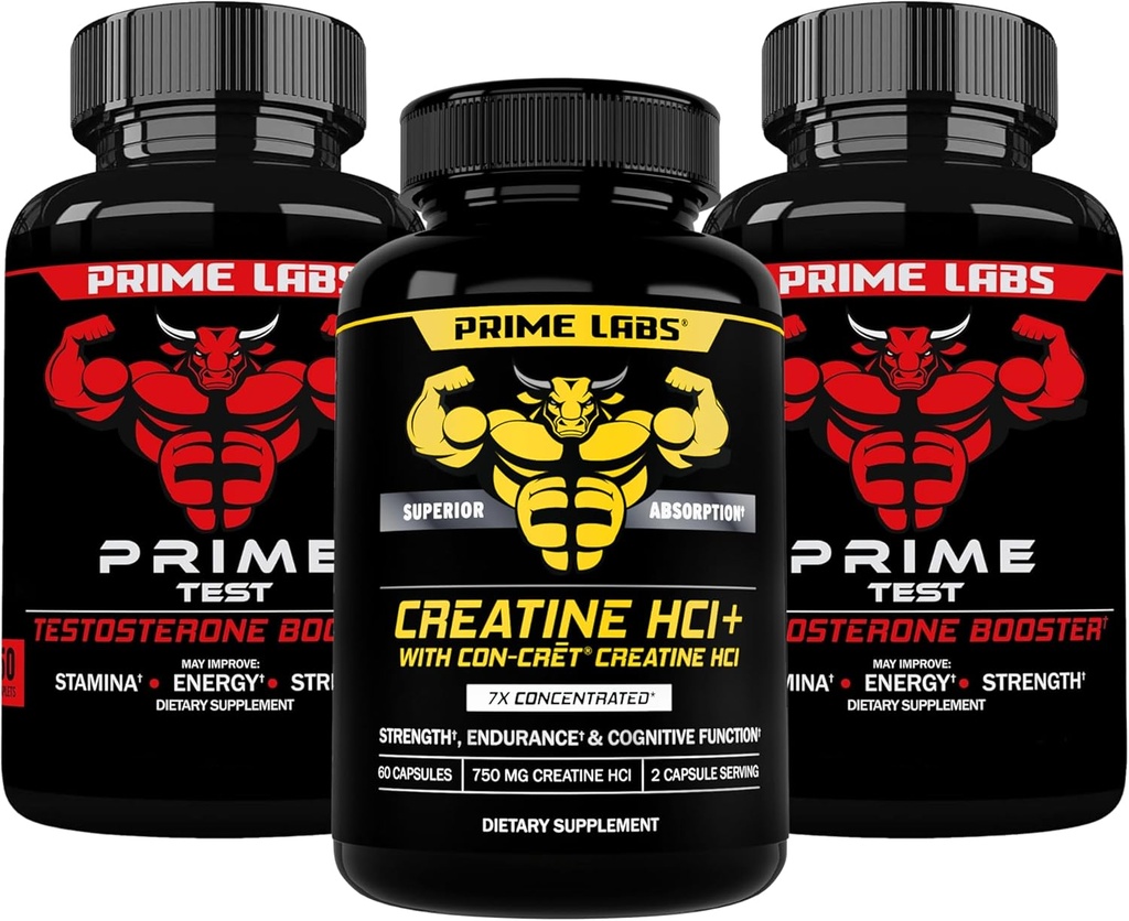 Prime Labs Prime Test (2-Pack) + Creatine HCl Capsules (60 Count)