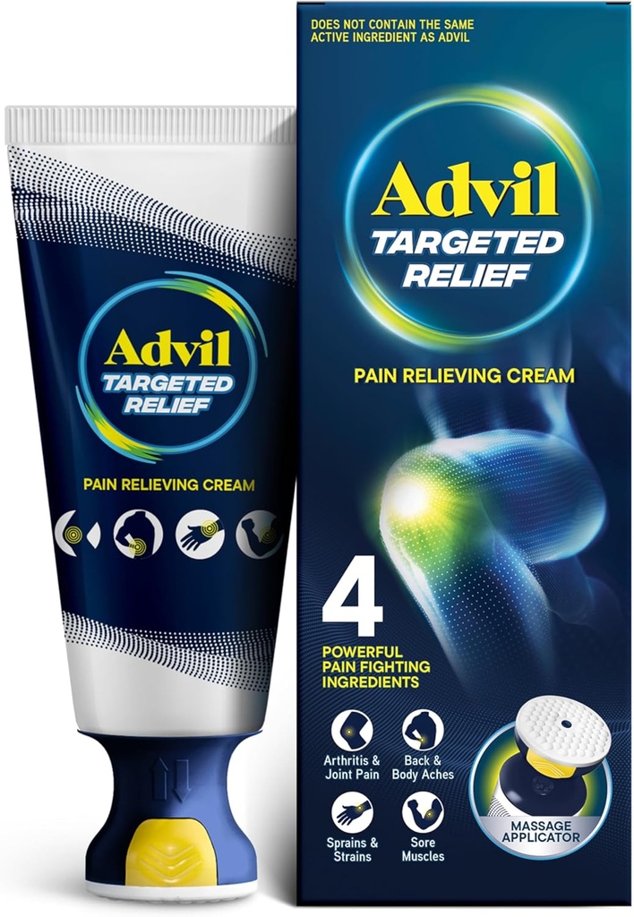 Advil Targeted Relief Pain Relieving Cream with Massage Applicator, Up to 8 Hours of Powerful Relief of Minor Arthritis Pain, Joint Pain, Lower Back Pain and Muscle Pain, 2.5 oz