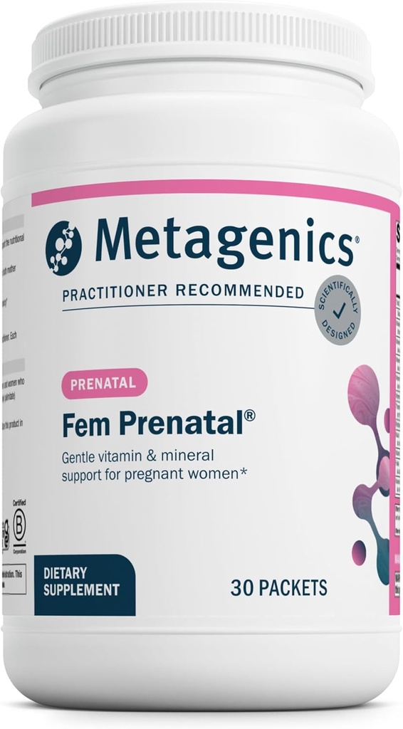 Metagenics Fem Prenatal - Prenatal Vitamin & Minerals Supplement* - Prenatals for Women* - with Vitamin C, Iodine & Biotin - Multivitamins Gentler to The System - 30 Packets