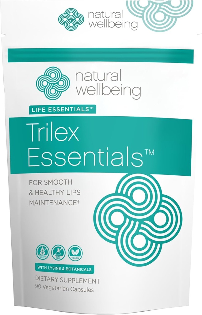 Natural Wellbeing Trilex Essentials for Cold Sores - with Lysine, St. John's Wort (Hypericin) for Smooth and Healthy Lips - Herbal Supplement 90 Veg caps