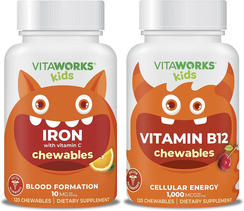Kids Iron 10mg + Vitamin C Chewables + Vitamin B12 Chewables Bundle