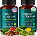 100% Organic Fruits and Veggies Supplement (USDA Organic - Made in USA) 180 Potent Fruits and Vegetable Capsules for Energy Boost & Daily Fruit and Vegetable Vitamins - Vegan, Non-GMO, Gluten-Free