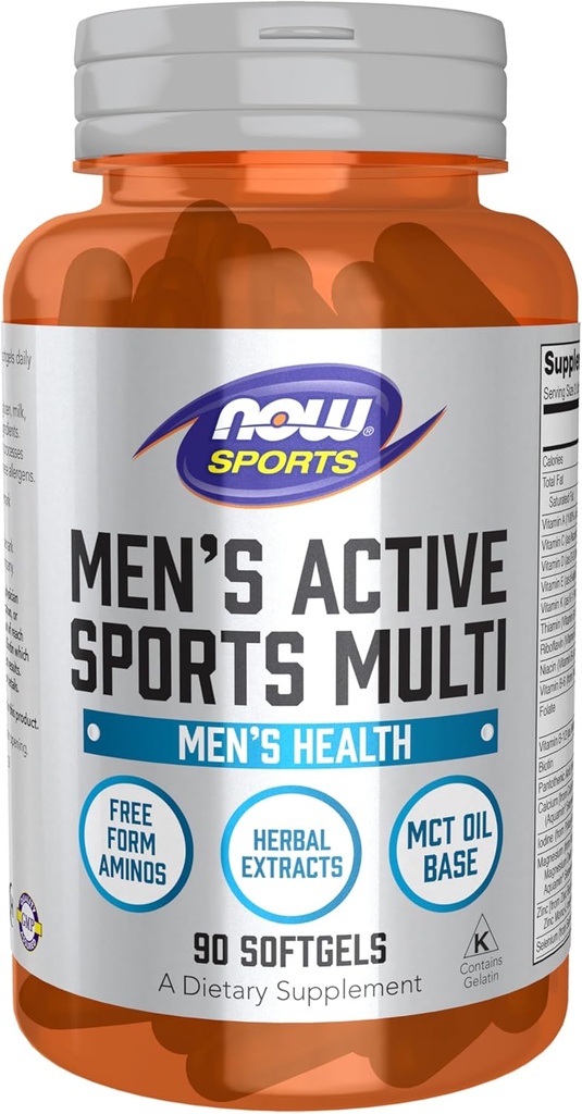 NOW Foods Sports Nutrition, Men's Extreme Sports Multi with Free-Form Amino Acids, ZMA®, Tribulus, MCT Oil, and Herbal Extracts, 90 Softgels