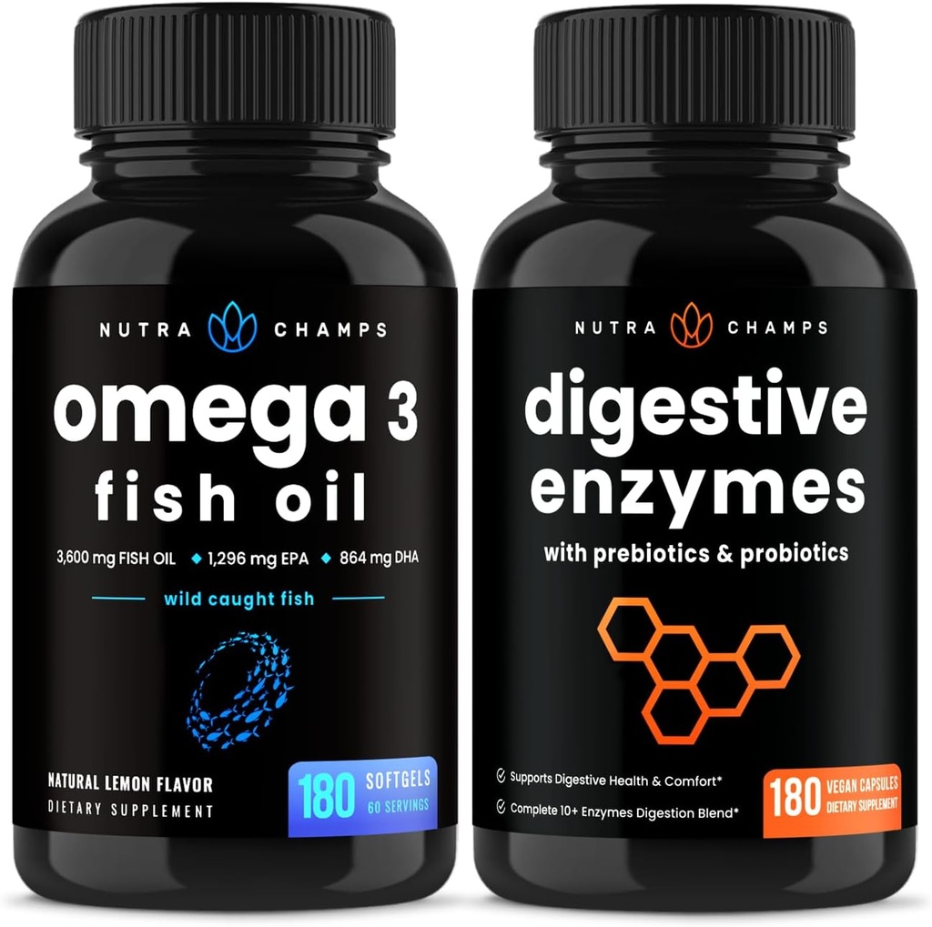 NutraChamps Omega 3 Fish Oil and Digestive Enzymes 2 Pack Bundle
