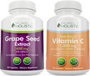 Purely Holistic Grape Seed Extract 400mg + Vitamin C 1000mg Time Release Bundle - 615 Vegan Capsules - Made in USA