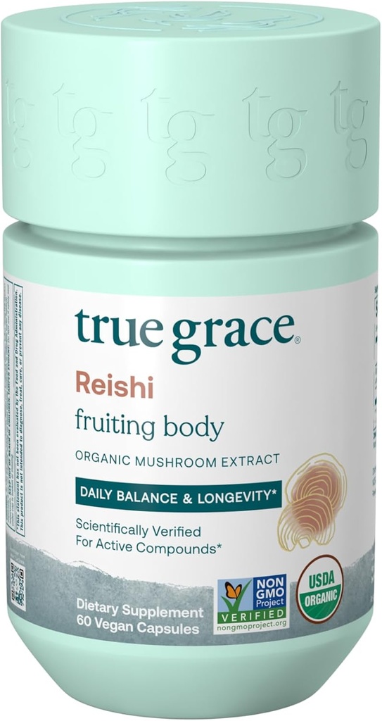 True Grace Mushroom Reishi Daily Balance & Longevity - 60 Count Capsules - Organic