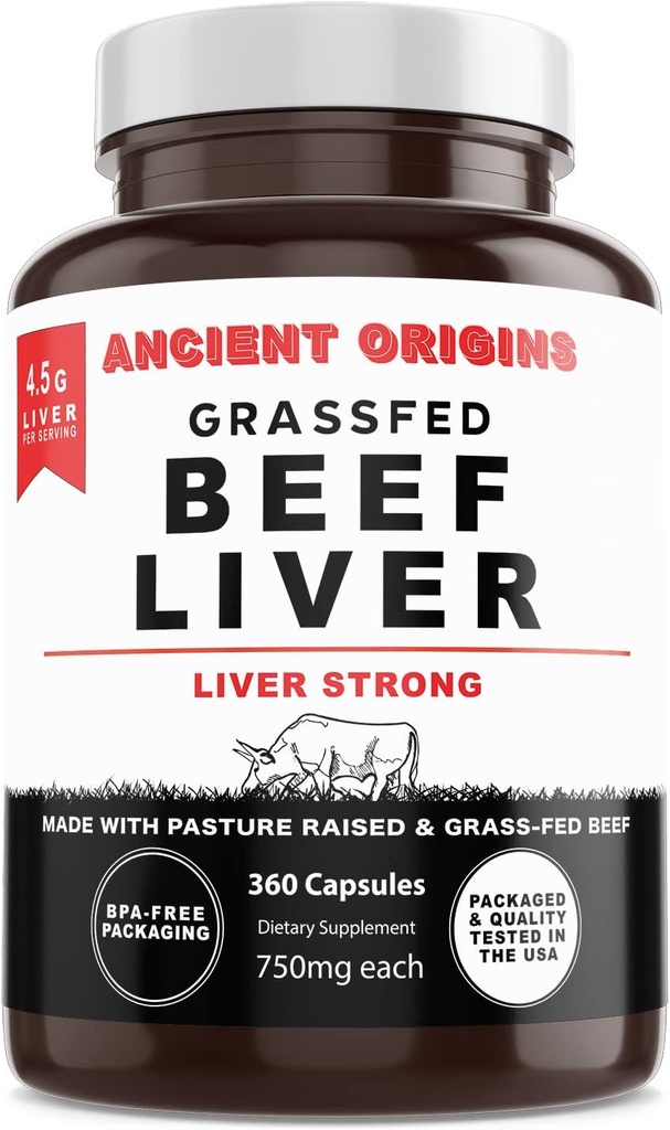 Ancient Origins Grass Fed Beef Liver Two Month Supply, Supports Energy Production, Cleansing, Digestion, Immunity and Full Body Wellness, Non GMO, Freeze Dried Liver Supplement, 360 Capsules