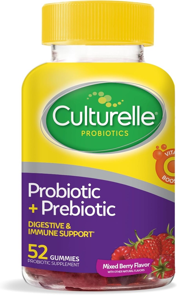 Culturelle Daily Probiotic Gummies for Women & Men, Berry Flavor, 52 Count, Naturally-Sourced Daily Probiotic + Prebiotic for Digestive Health, Non-GMO & Vegan