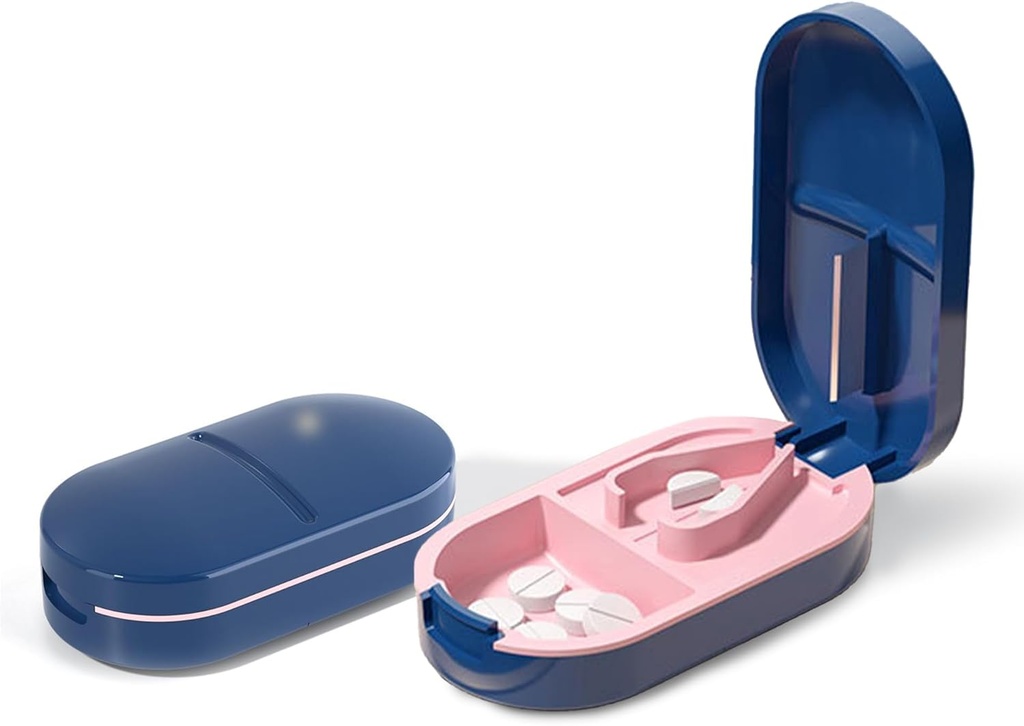 Pill Cutter Splitter, Compact Pill Cutter for Small Pills, Precision Pill Splitter for Tablets & Vitamins, Portable Pill Splitter for Travel and Daily Use (Blue)