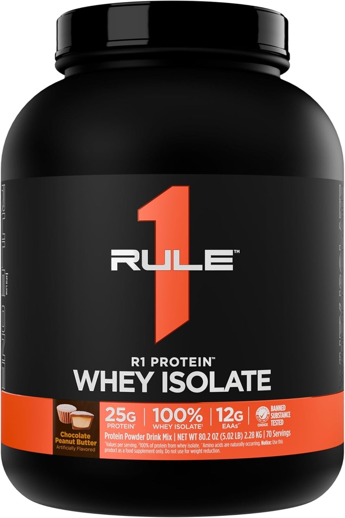 Rule 1 R1 Protein Whey Isolate - with 25g Protein & 6g BCAA Exclusively from Isolated & Hydrolyzed Sources for Workout Recovery (5 Pounds*, Chocolate Peanut Butter)