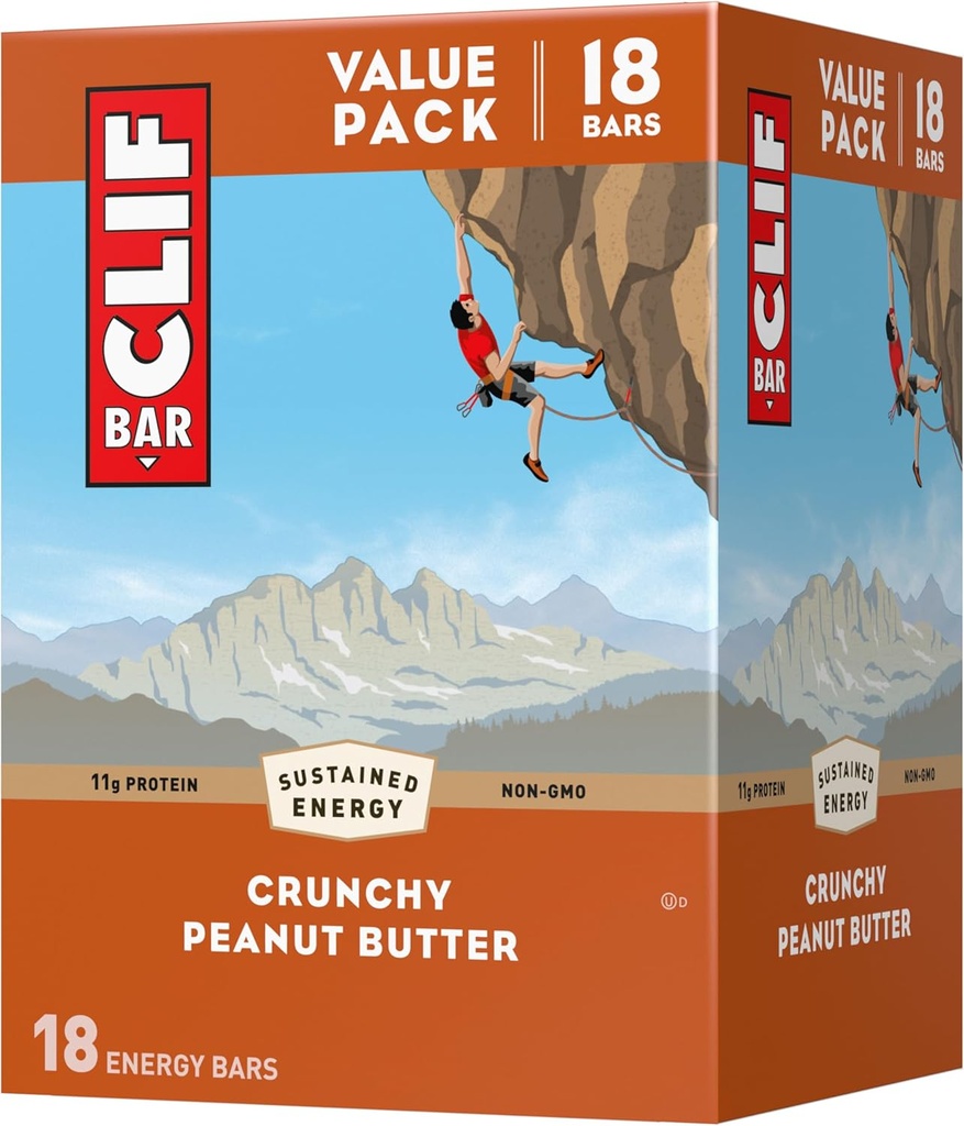 CLIF BAR - Crunchy Peanut Butter - Made with Organic Oats - 11g Protein - Non-GMO - Plant Based - Energy Bars - 2.4 oz. (18 Pack)