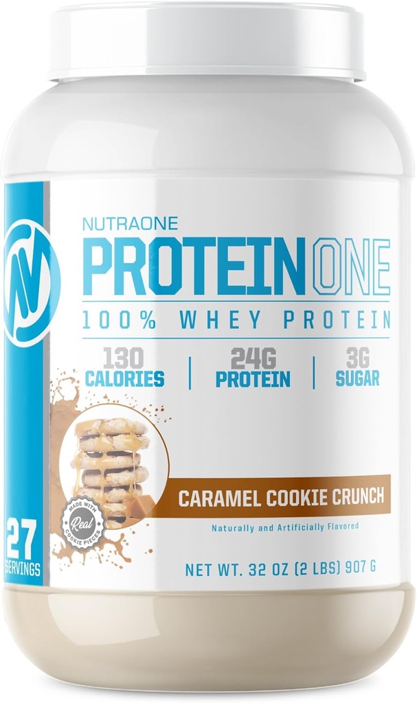 NutraOne ProteinOne Whey Protein Promote Recovery and Build Muscle with a Protein Shake Powder for Men & Women (Caramel Cookie Crunch, 2 LB)