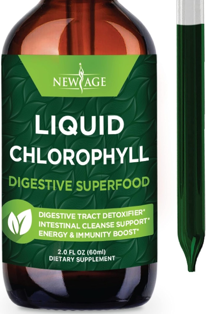 NEW AGE Chlorophyll Liquid Drops - Natural Concentrate – Energy Booster, Digestion and Immune System Supports, Internal Deodorant, Liver Function - (2 Fl Oz (Pack of 1))