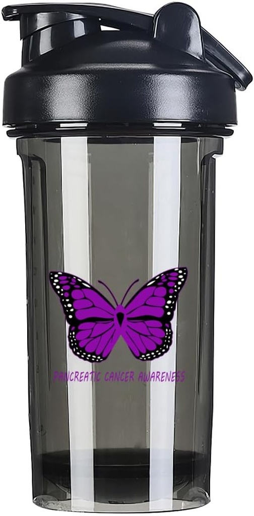 Pancreatic Cancer Awareness 18 Ounce Shaker Bottle Drink Mixer Leak-proof Pre Workout Protein Shakes Meal Replacement Shakes Bottles 500ML/18 Oz Black&-1-1