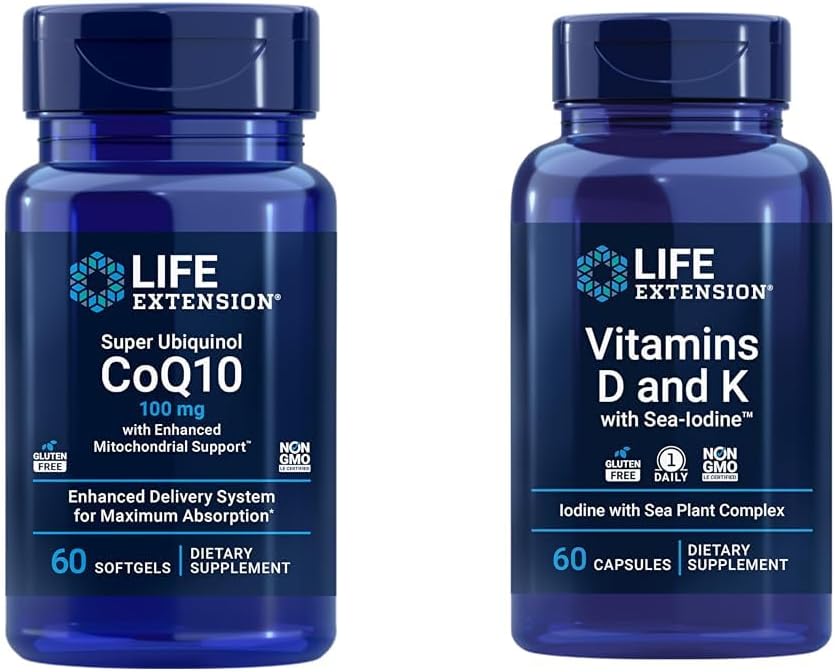 Life Extension Super Ubiquinol CoQ10 with Enhanced Mitochondrial Support & Vitamins D and K with Sea-Iodine, Vitamin D3