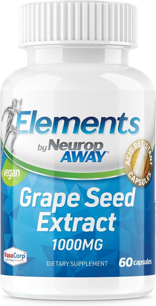NeuropAWAY Elements Grape Seed Extract 1000mg Per Serving (60 500mg Acid Resistant Capsules Per Bottle) Third Party Tested Made in a cGMP Facility